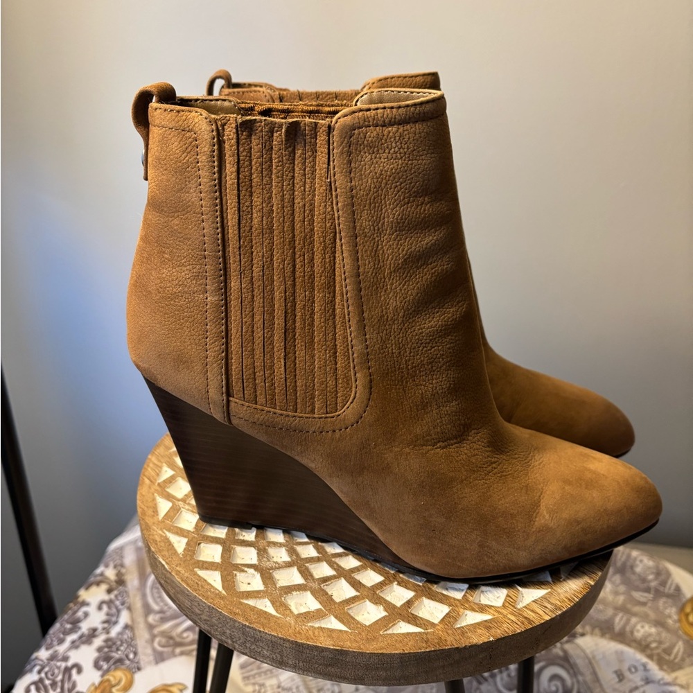 NWT Sam Edelman Gillian Brown Wedge Suede Slip-on Ankle Boots Size 8 was $160